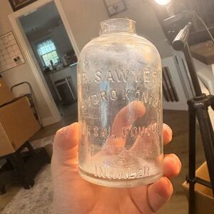 vintage "Dr. Sawyer's Hydro Konoia Nasal Douche Inhaler" glass bottle.